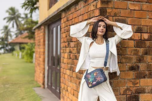 Mensageiro Duplo De Couro Genuíno Pintado À Mão Feminino An