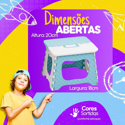 Banqueta Dobrável Infantil Portátil Leve 20cm Cor Sortida