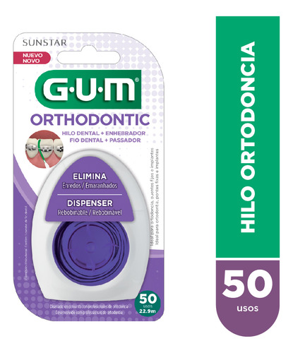 Gum Orthodontic Floss - Hilo Dental Para Ortodoncia Con Enhebrador Y Dispensador  50 Usos 