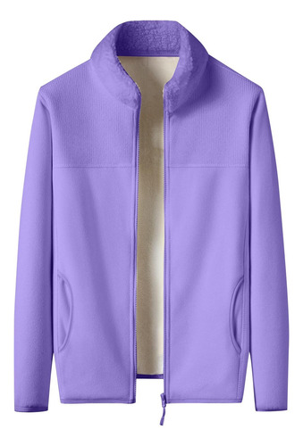Jaqueta Masculina Com Zíper De Cor Sólida, Manga Comprida, R