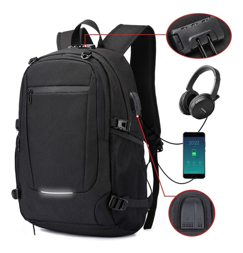 Imagen 1 de 9 de Mochila Antirrobo Para Laptop De 12-15.6 In
