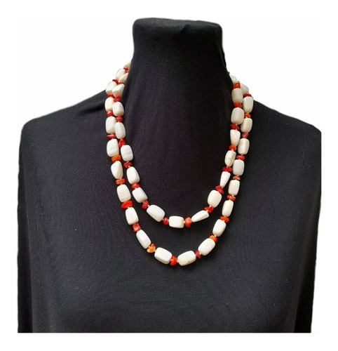 Clr0243 Collar Largo Piedra Coral, Madreperla, Nacar