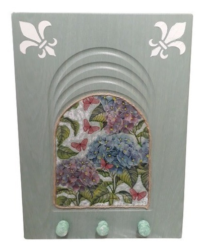 Imagen 1 de 3 de Perchero De Pared Cuadro Decorativo Flores Paisaje 