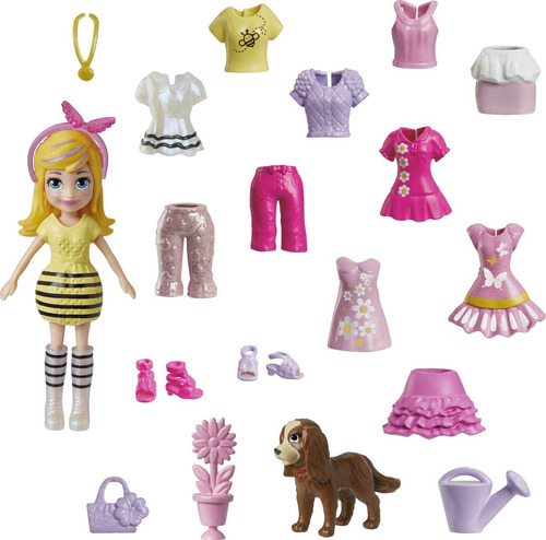 Polly Pocket Muñeca Y 18 Accesorios, Paquete De Moda De Mu.