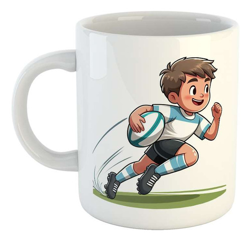 Taza Ceramica Nene Rugby Jugador Contento Corriendo