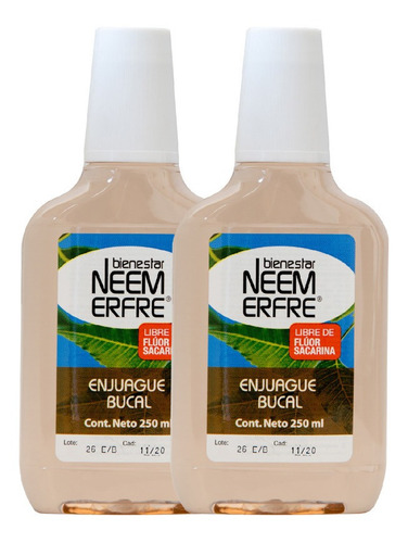 Paq 2 Enjuague Bucal De Neem Sin Flúor-bienestar Neem Erfre