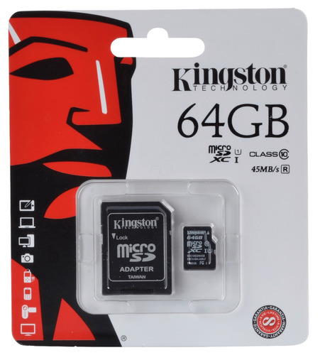 Memoria Microsd 64gb Kingston Clase10 Con Adaptador. Oferta