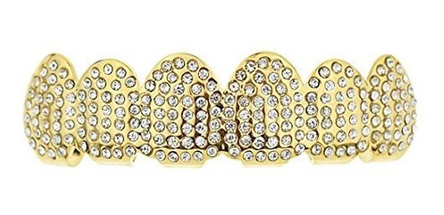 Grills Para Dientes - 14 K Gold Plated Micro Pave Grillz Ice