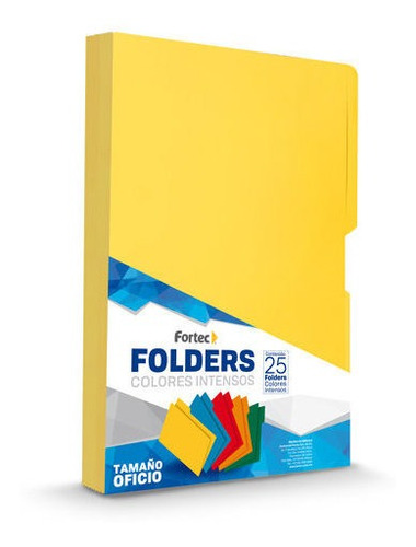 Folder Fortec 1462 Amarillo Oficio Paquete C/25 Pzs 1/2 Ceja