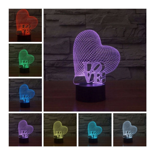 Lampara Led 3d Corazon Love Estilo Holograma Ilusion Dd-015