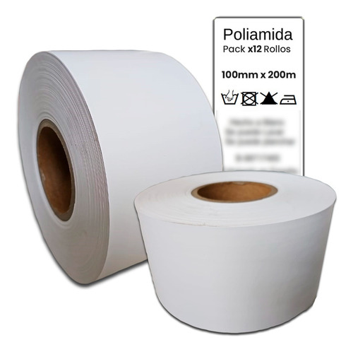 Pack X12 Rollos Poliamida Blanca 100mm X 200m Buje 3 Pulgadas Para Impresión De Etiquetas Textiles Para Impresoras Zebra, Tsc, Honeywell, Hprt, Datamax, Sato,xprinter, De Alta Durabilidad