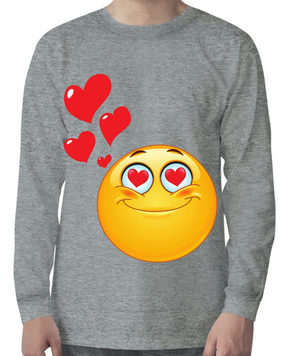 Playera Manga Larga Diseño Emoji Enamorado Con Corazones