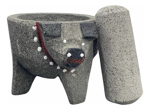 Molcajete De Piedra Volcánica Forma De Cochinito Artesanal Gris