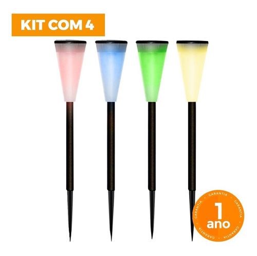 Kit 4 Luminária Solar Jardim Lâmpada Led Multicor Decoração