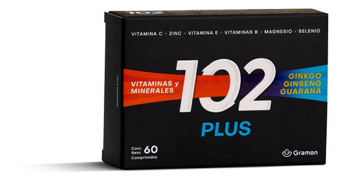 102 Plus Vitaminas Minerales Ginko Ginseng Guarana  60 Comp