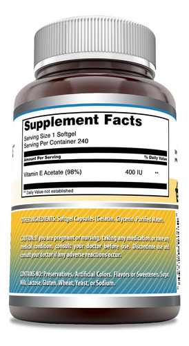 Amazing Formulas Vitamina E 400 Ui 240 Cápsulas Sin Gluten