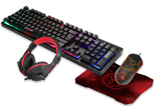 Combo Gamer 4 En 1 Teclado Mouse Auriculares Pad Luz Led Rgb