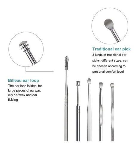 Imagen 8 de 10 de Herramientas Para Limpieza De Oídos Kit Quitar Cera Del Oído