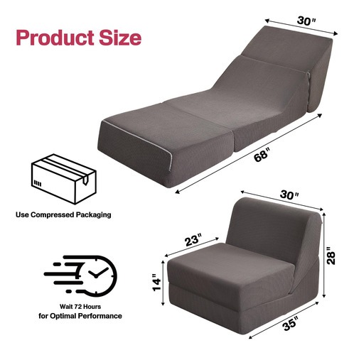 Sofá Cama Plegable Futón De Espuma Viscoelástica 76 Cm Ancho