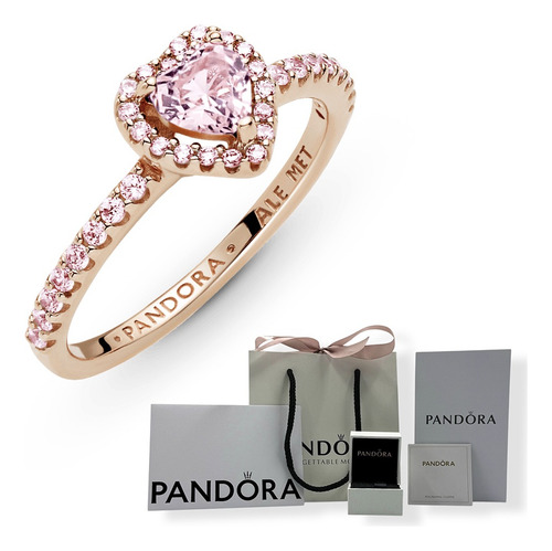 Anillo Pandora Baño Oro Rosa 14k Corazón Rosa, Original Rosa 5