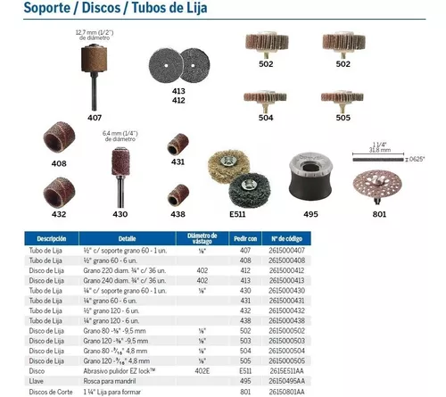 Tubos Lija Gr60 1/2″ 6 Unidades Dremel 408