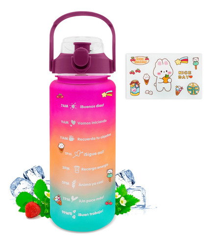 Botella De Agua 2.2l Motivacional Gran Capacidad Con Popote