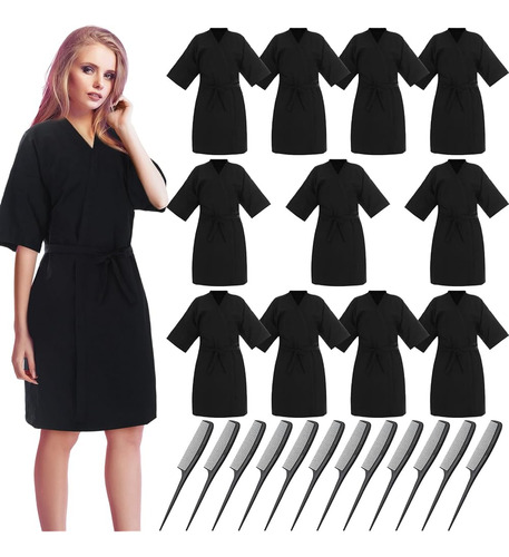 Breathffy 24 Pcs Cliente De Salón Batas Capa Y Peine Negro C