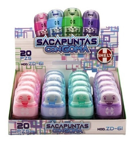 Sacapuntas Doble Con Goma Shely Caritas 20 Pzs