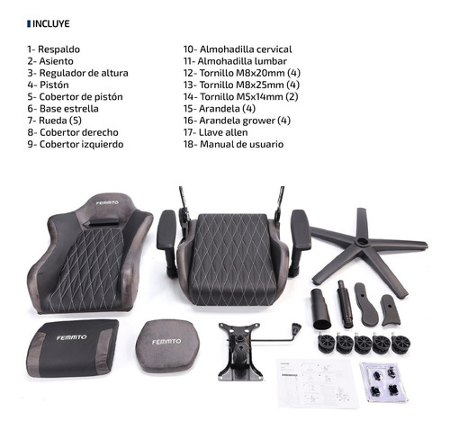 Imagen 9 de 10 de Silla Gamer Ergonomica Giratoria De Pc Y Escritorio Femmto