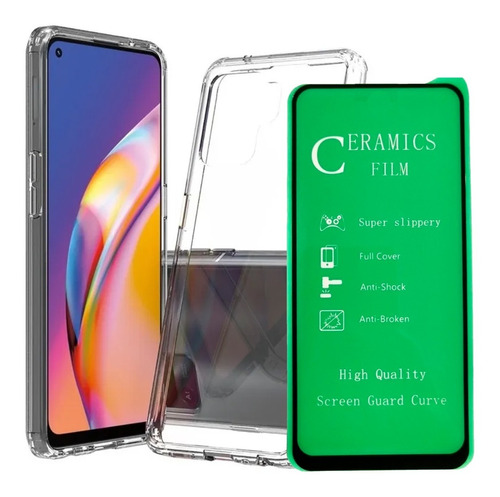 Estuche Transparente + Vidrio Ceramic Para Oppo Reno 5 Lite