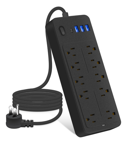 Regulador Multicontactos Con 10 Tomas, 3 Usb Y 1 Tipo C