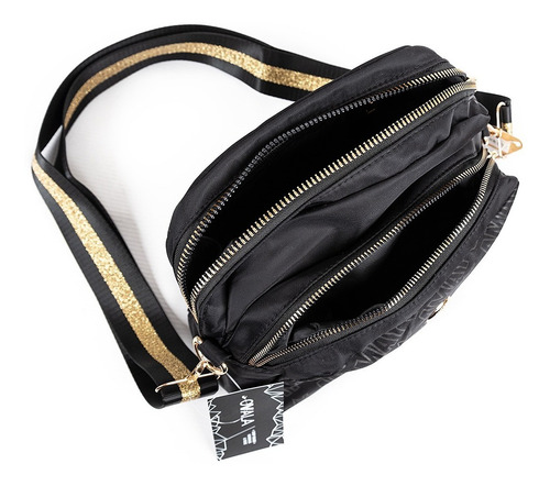 Imagen 4 de 6 de Cartera Bandolera Mujer Morral Amayra Negra Bolsillo Cierre