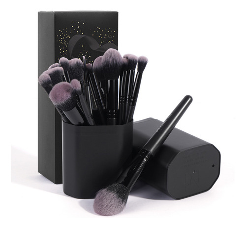 18 Set De Brochas Para Maquillaje Profesional +estuche +caja Color Negro
