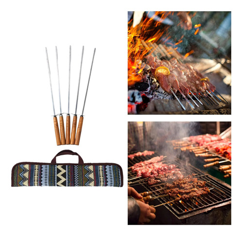 Set 5 Brochetas Para Asado Anticucho Pinchos Acero Inoxidabl