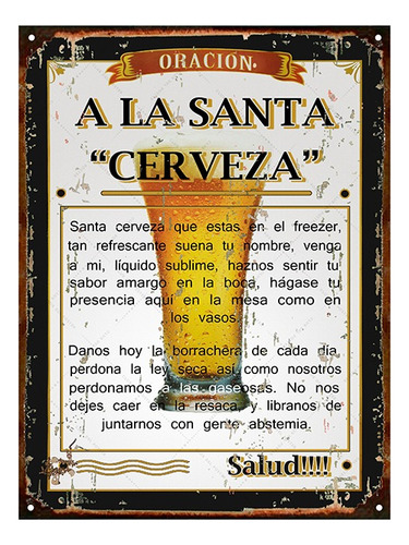 Cartel De Chapa Vintage A La Santa Cerveza M304