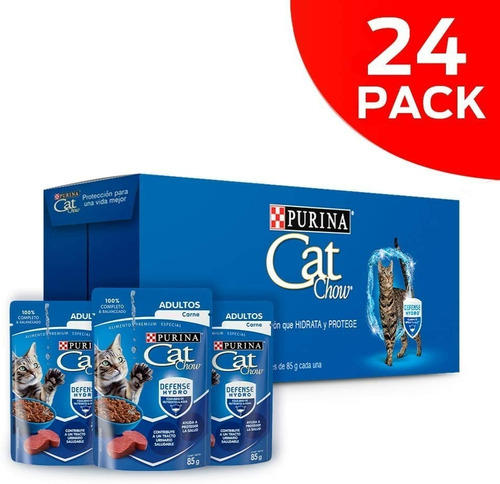 Pack De Alimento Cat Chow Defense Hydro De Carne X24 Sobres de 85g C/u