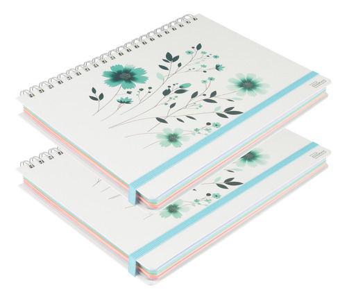 Cuaderno Profesional Universitario Floral 200h Pd 2 Pzas Color Turquesa