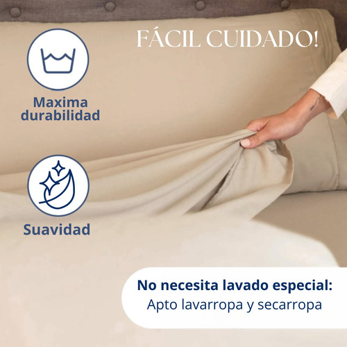 Juego De Sábanas Bordadas King Size 600 H - Cemdash Home Beige Liso