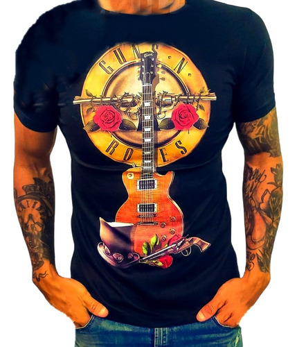 De Los Cojones Remera Guns And Roses Guitarra & Logo Rock 