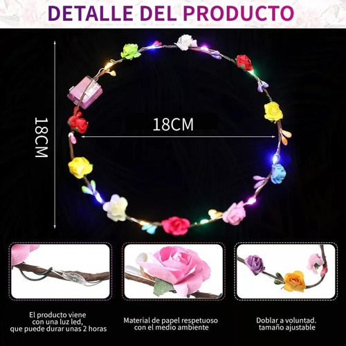 Ci 20 Coronas Flores Princesa Led Con Luz Fiesta Multicolor
