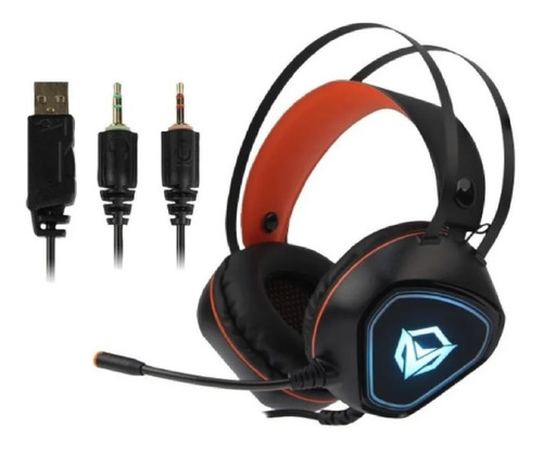 Imagen 4 de 5 de Auriculares Gamer Meetion Hp020 Negro Y Naranja Con Luz Led