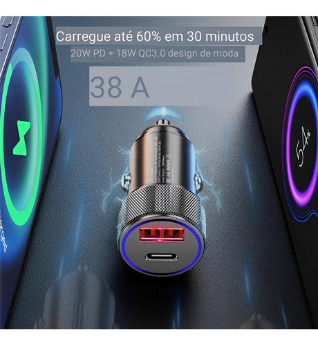 Carregador Veicular Turbo Tipo-c + Usb 45w Hmaston L09 Cor Preto