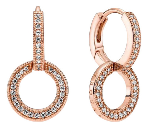 Aretes Pandora Doble Resplandeciente Recubrimiento Oro Rosa