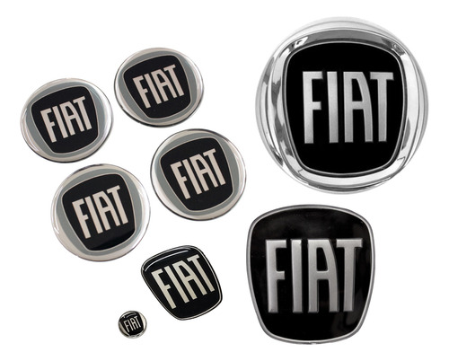 Kit 8 Emblemas Adesivos Fiat Preto Bravo Sporting