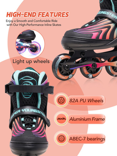 Patines En Línea Ajustables Con Luz Para Niñas Y Adolescente Talla De Los Patines 0 Mm Neón