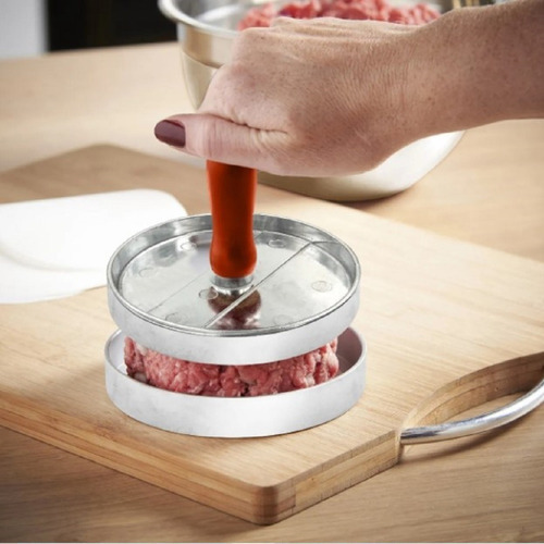 Modelador Prensa Hamburguer Aluminio Cabo Madeira Ø 11 Cm Cor Prateado Cabo Madeira