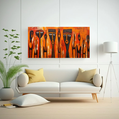 40x20cm Cuadro Intenso Arte Rupestre Africano Bastidor Mader