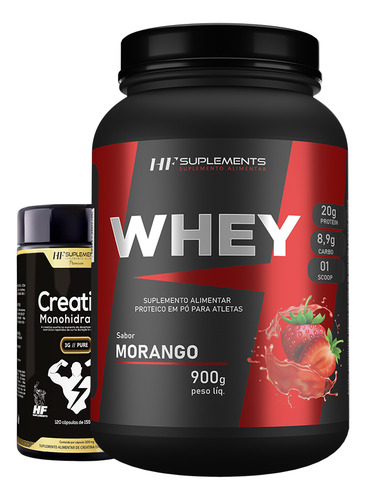 Whey Protein Morango 900g + Creatina 3g Pura