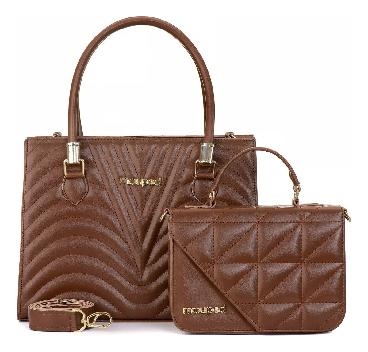 Kit Bolsa Feminina Transversal Ombro + Bolsa Pequena Lateral Cor Caramelo