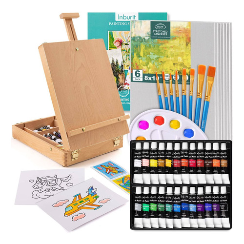 Art Paint Set With Wooden Easel Box, 24 Colors Acrylic Paint